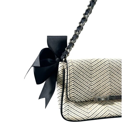 My Flat In London Shoulder Bag, Ivory Chevron Chain Strap and Black Bow Detail - Picture 2 of 10